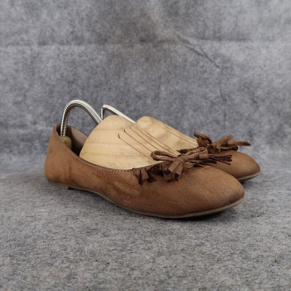 Mudd Shoes Womens 8 Ballet Flats Fashion Slip On Fringe Bow Brown Casual Classic